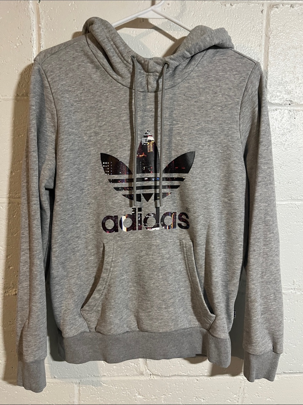 adidas Hoodie with City-Print Trefoil Logo- Womens Medium